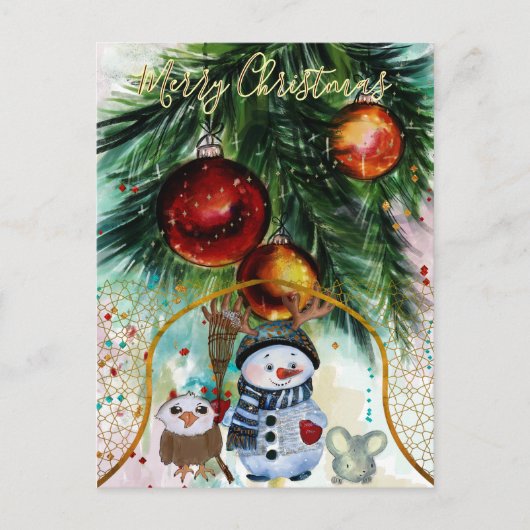 Carte postale Budget Whimsman Snowman & Forest Fri (Devant)