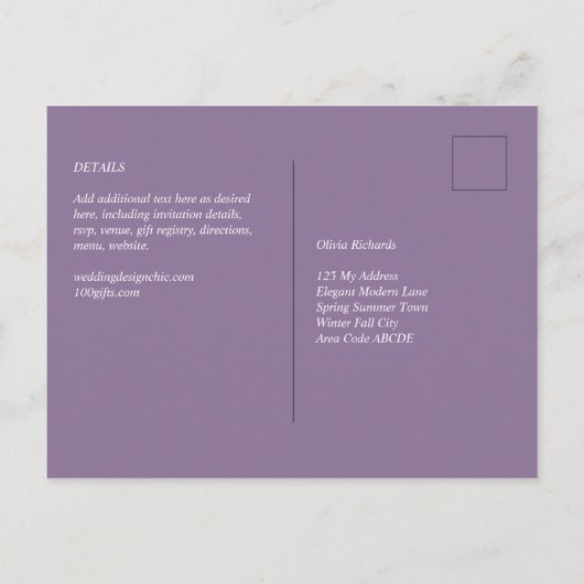 Carte Postale Budget Wisteria Purple Mariage Simple Monochrom (Dos)