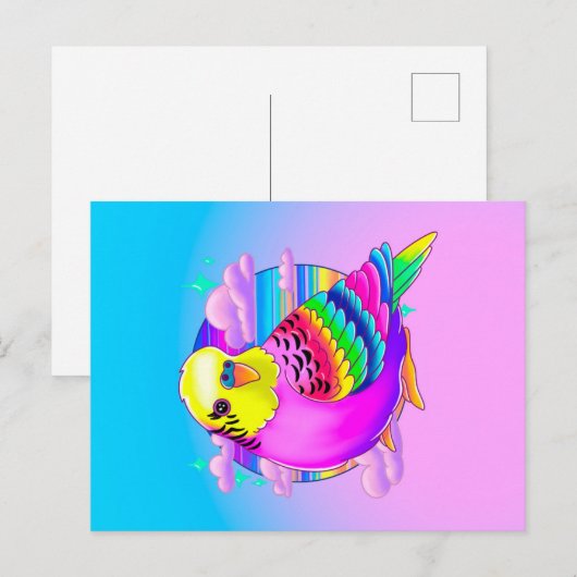 Carte postale Budgie Neon (Devant / Derrière)