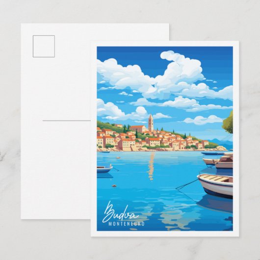 Carte Postale Budva Monténégro illustration de voyage vintage (Devant / Derrière)