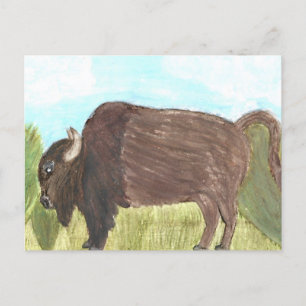 Carte postale Buffalo aquarelle Nature Unique