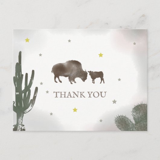 Carte Postale Buffalo Bison Desert Cactus Baby shower Merci (Devant)