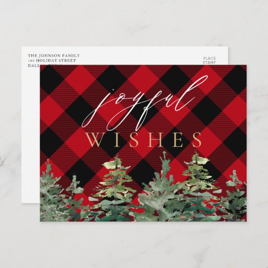 Carte Postale Buffalo Cabine rustique Vérifier Noël Joyeux (Devant / Derrière)