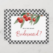 Carte Postale Buffalo Check Black & White Bridesmaid Proposition (Devant / Derrière)