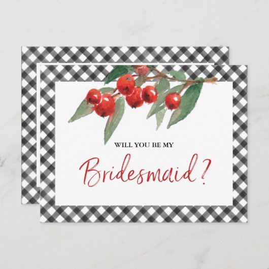 Carte Postale Buffalo Check Black & White Bridesmaid Proposition (Devant / Derrière)