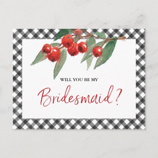 Carte Postale Buffalo Check Black & White Bridesmaid Proposition (Devant)
