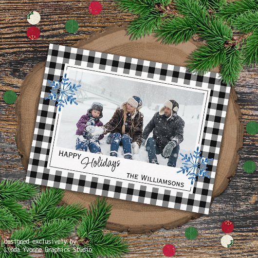 Carte Postale Buffalo Lumberjack carreaux noir blanc et flocons 