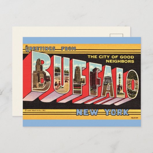 Carte postale Buffalo New York Retro (Devant / Derrière)