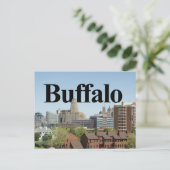 Carte Postale Buffalo New York Skyline avec Buffalo dans le ciel (Debout devant)