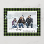 Carte Postale Buffalo Plaid Lumberjack Noir Vert & Flocons de Ne (Devant)