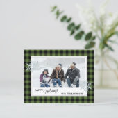 Carte Postale Buffalo Plaid Lumberjack Noir Vert & Flocons de Ne (Debout devant)
