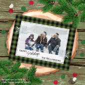 Carte Postale Buffalo Plaid Lumberjack Noir Vert & Flocons de Ne