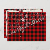 Carte Postale Buffalo Plaid Neige Joyeux Script de Noël (Devant / Derrière)