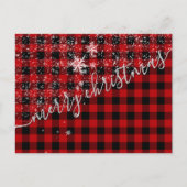 Carte Postale Buffalo Plaid Neige Joyeux Script de Noël (Devant)