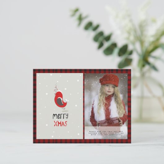 Carte Postale Buffalo Plaid Photo Noël Folkart Red Robin (Debout devant)