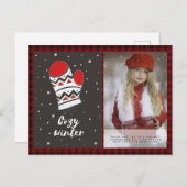 Carte Postale Buffalo Plaid Photo Noël Nouvel An Folk Art (Devant / Derrière)