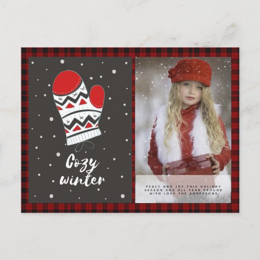 Carte Postale Buffalo Plaid Photo Noël Nouvel An Folk Art (Devant)