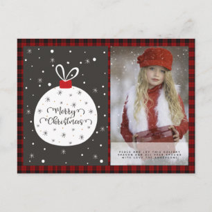 Carte Postale Buffalo Plaid Photo Noël Nouvel An Folk Art Bauble