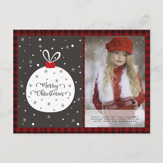 Carte Postale Buffalo Plaid Photo Noël Nouvel An Folk Art Bauble (Devant)