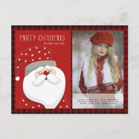 Carte Postale Buffalo Plaid Photo Noël Nouvel An Folk Art Père N (Devant)