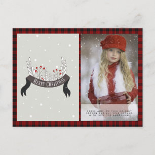 Carte Postale Buffalo Plaid Photo Noël Patinage Folkart Holly