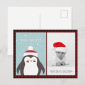 Carte Postale Buffalo Plaid Photo Noël Pingouin Folkart (Devant / Derrière)