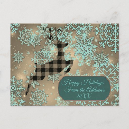 Carte postale Buffalo Plaid Reindeen Snowflake Hol (Devant)