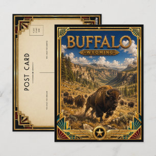 Carte Postale Buffalo Wyoming Art Déco Vintage Âge d'Or