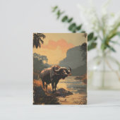 Carte Postale Buffle d'eau vintage (Debout devant)
