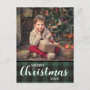 Carte Postale Buffle Plaid Vert Photo Joyeux Noël 2024