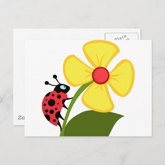 Carte Postale Bug dame sur Fleur Jaune (Devant / Derrière)
