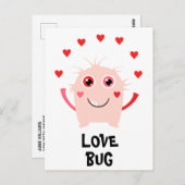 Carte Postale Bug d'amour rose drôle pour la Saint-Valentin coeu (Devant / Derrière)