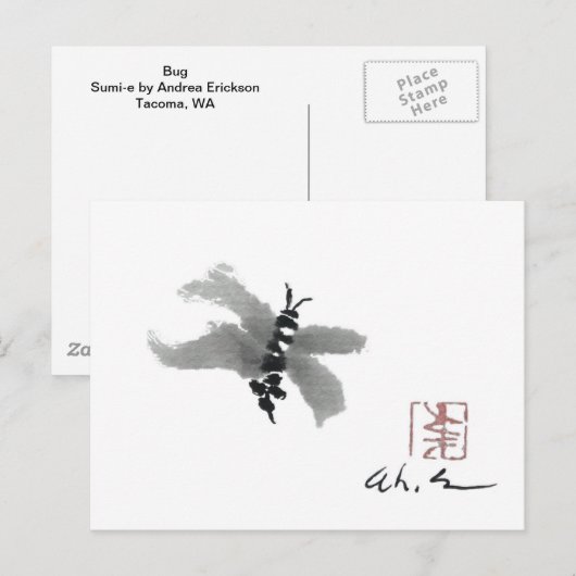 Carte Postale Bug, Sumi-e par Andrea Erickson (Devant / Derrière)