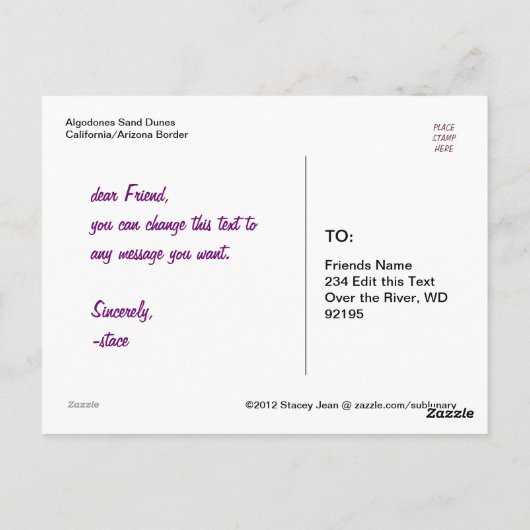 Carte Postale Buggy Dune dans le sable (Dos)