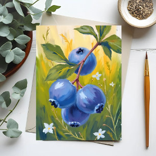 Carte Postale Buisson de myrtille   Peinture aquarelle de fruits