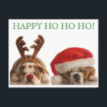 Carte postale Buldogs de Noël 2<br><div class="desc">Vite,  facile et fantastique Bonjour cette année! Ajoutez simplement le timbre Bulldog correspondant (disponible dans notre boutique) et vous avez terminé ! Happy Ho Ho Ho de PetsRPepeople2 Designs</div>