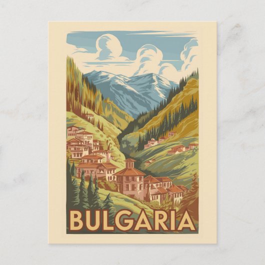Carte Postale Bulgarie Illustration peinte Voyage Art Vintage (Devant)