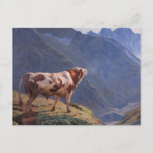 Carte Postale Bull dans les Alpes (par Eugène Burnand)