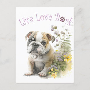 Carte Postale Bulldog Chien Maman Florale