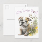 Carte Postale Bulldog Chien Maman Florale (Devant / Derrière)