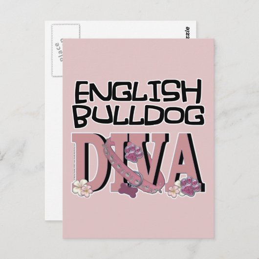 Carte Postale Bulldog DIVA anglais (Devant / Derrière)