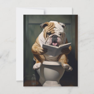 Carte Postale Bulldog littéraire   Amusant Humour de salle de ba