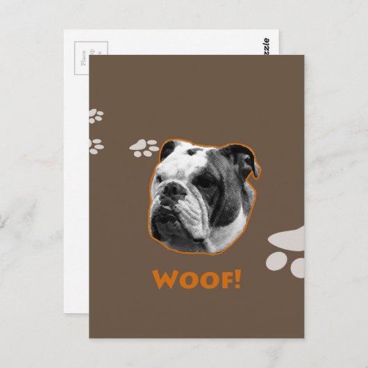Carte Postale Bulldog Woof (Devant / Derrière)