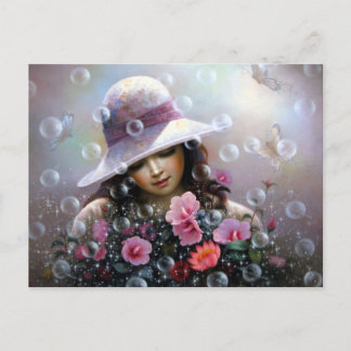 Carte Postale bulle de savon fille - rose Sharon de chanson
