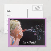 Carte Postale Bulles de Fille : Invitation à la fête d'anniversa (Devant / Derrière)