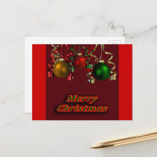 Carte postale Bulles et rubans de Noël (Devant/Arrière en situation)