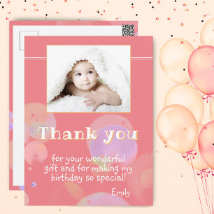 Carte Postale Bulles roses modernes pour enfants Photo Merci