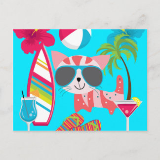 Carte Postale Bum Kitty Cat Sunglasses Beach Ball