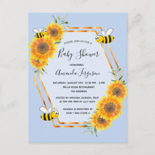 Carte Postale Bumble abeille bleu tournesol garçon baby shower