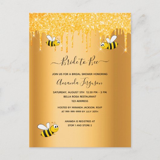Carte Postale Bumble abeilles mariée à être parties scintillant (Devant)